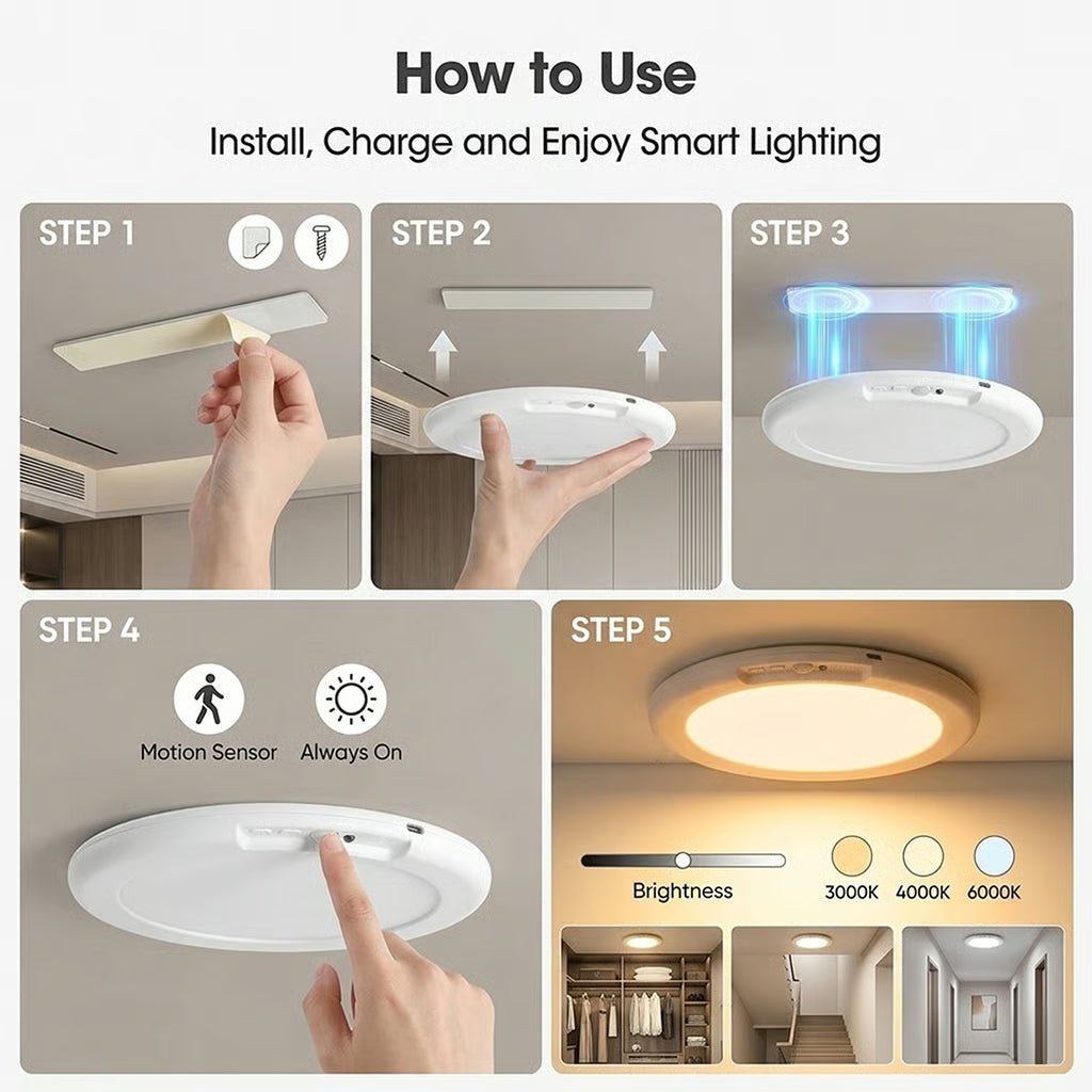 Motion Sensor Ceiling Light with Remote Magnetic